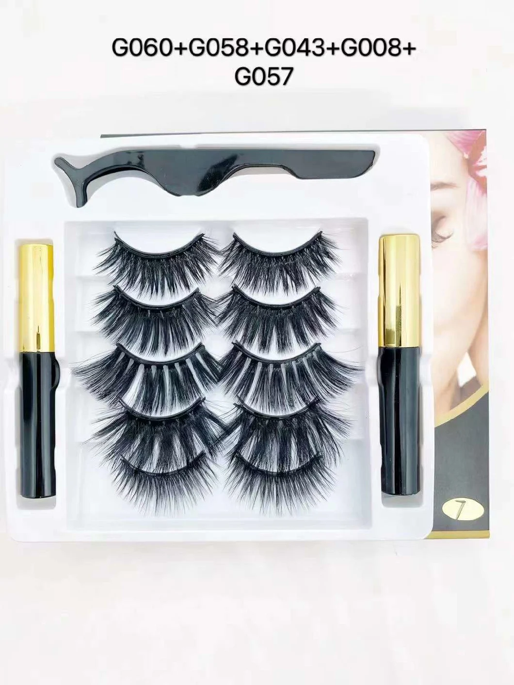 3D Magnetic Liquid Eyeliner False Eyelashes with Tweezers Magnet Eyelash Set