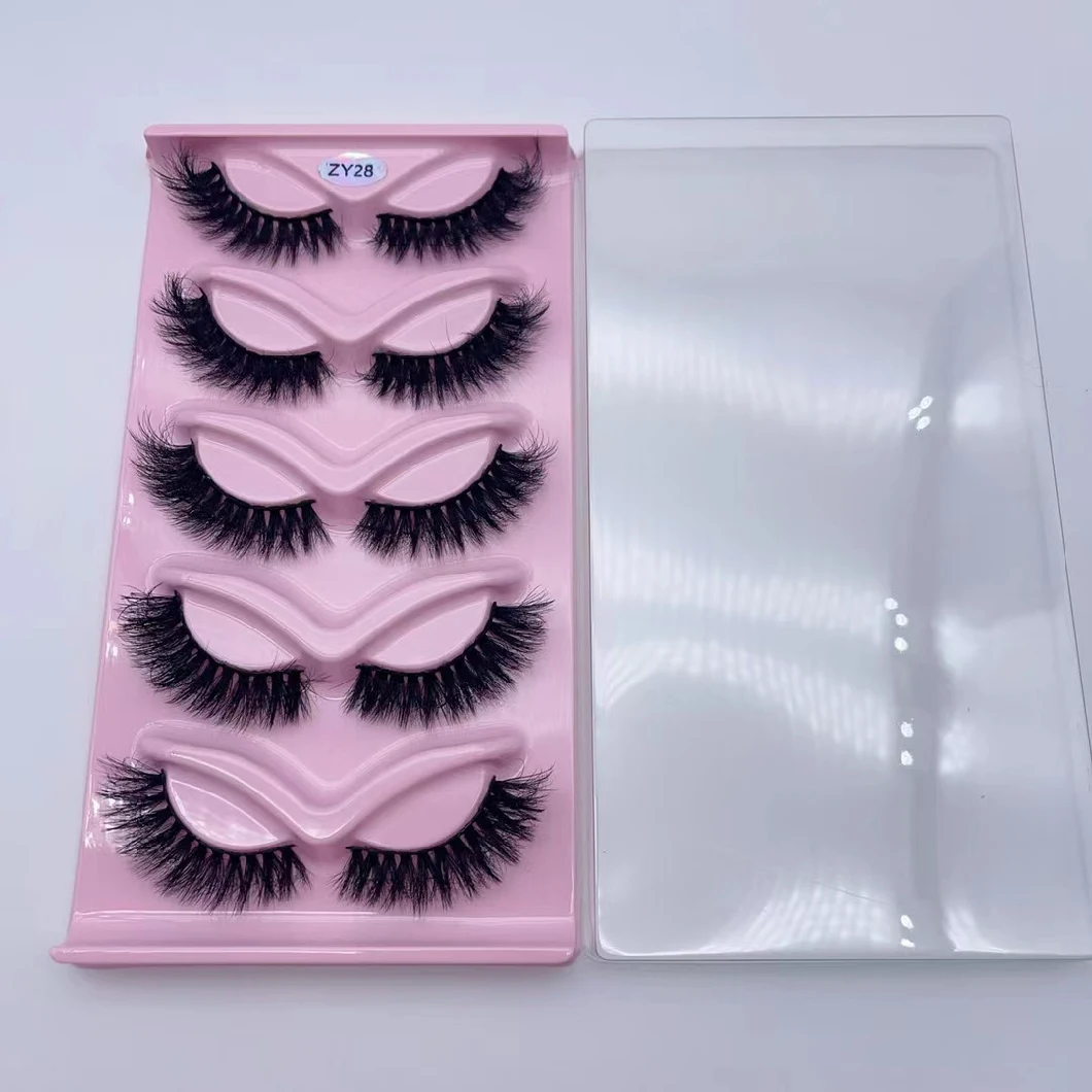 Makeup Beautiy 3D 5D 5pairs Faux Mink Fiber Eyelash Comestics Silk Eyelashes with Free Package Box